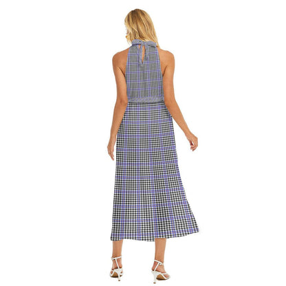 Sir Walter Scott Tartan Plaid Wrap Hem Belted Halter Dress