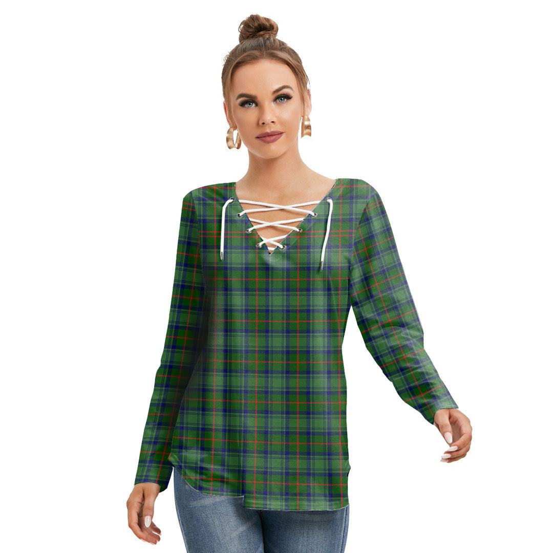 Cranstoun Tartan Plaid Long Sleeve Neckline Tie Sweatshirt