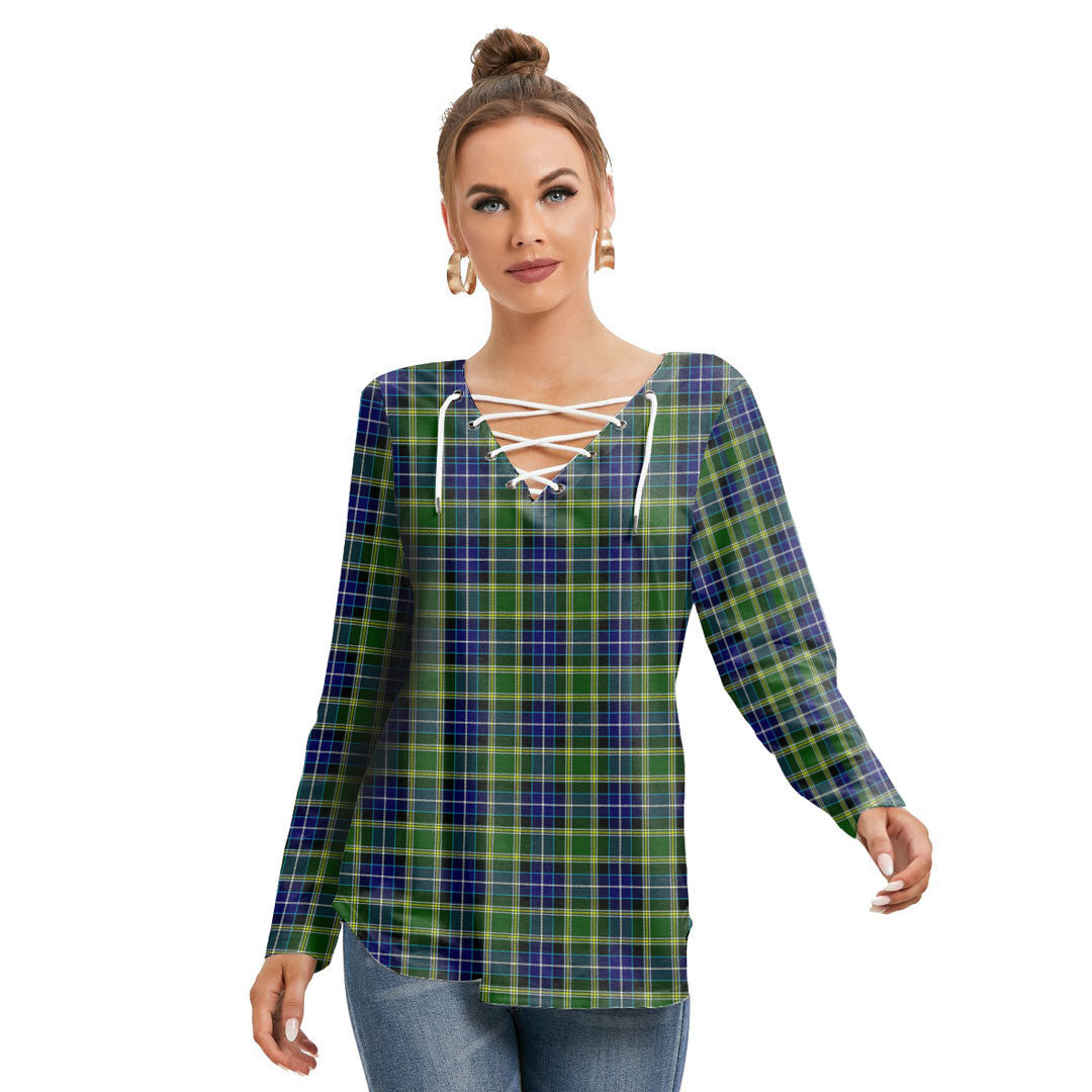 MacKellar Tartan Plaid Long Sleeve Neckline Tie Sweatshirt