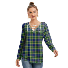 MacKellar Tartan Plaid Long Sleeve Neckline Tie Sweatshirt