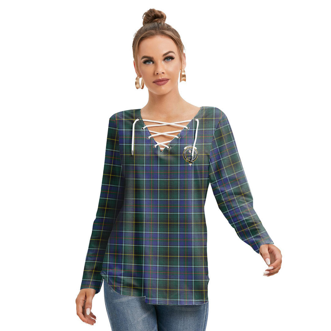 MacInnes Modern Tartan Crest Long Sleeve Neckline Tie Sweatshirt