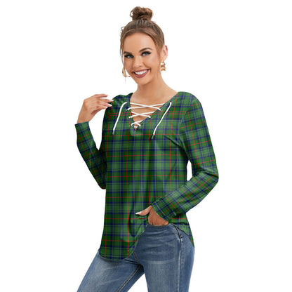 Cranstoun Tartan Plaid Long Sleeve Neckline Tie Sweatshirt