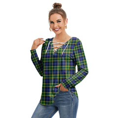 MacKellar Tartan Plaid Long Sleeve Neckline Tie Sweatshirt