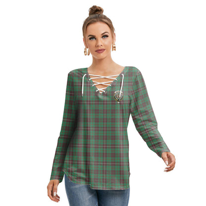 MacKinnon Hunting Ancient Tartan Crest Long Sleeve Neckline Tie Sweatshirt