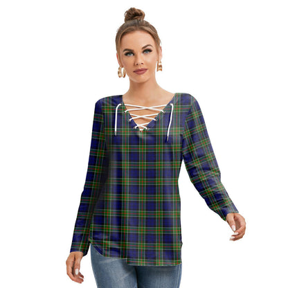 Colquhoun Modern Tartan Plaid Long Sleeve Neckline Tie Sweatshirt