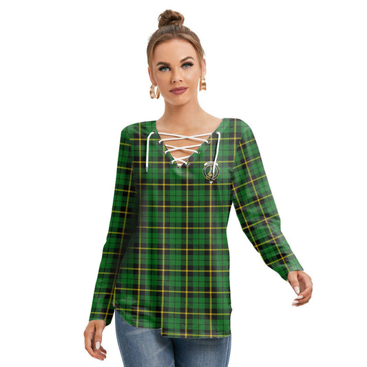 Wallace Hunting Green Tartan Crest Long Sleeve Neckline Tie Sweatshirt