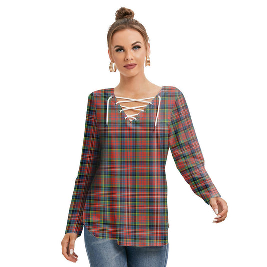 MacPherson Ancient Tartan Plaid Long Sleeve Neckline Tie Sweatshirt