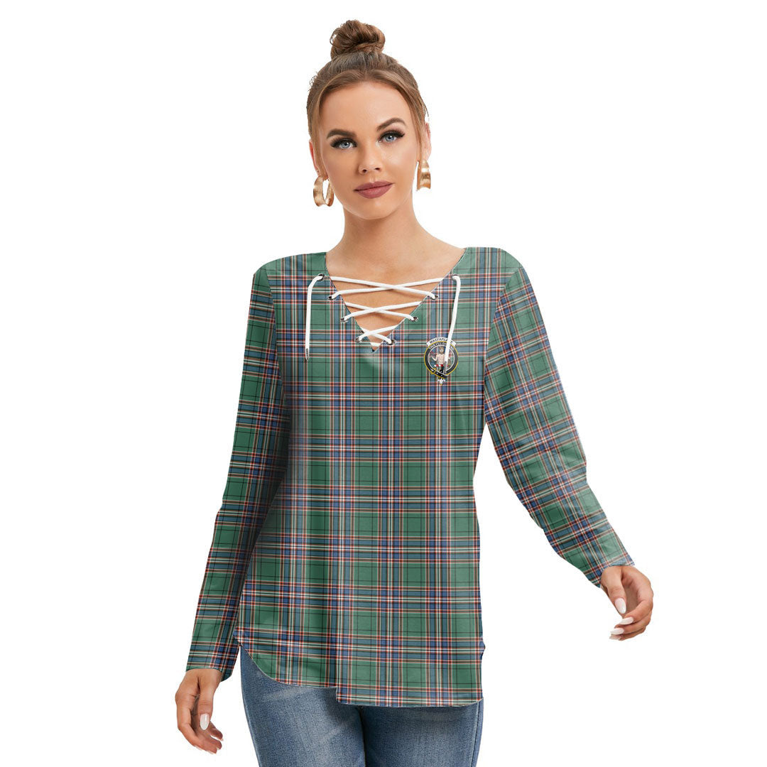 MacFarlane Hunting Ancient Tartan Crest Long Sleeve Neckline Tie Sweatshirt