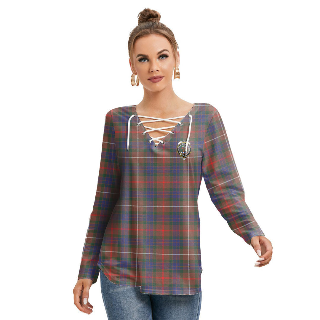 Fraser Hunting Modern Tartan Crest Long Sleeve Neckline Tie Sweatshirt