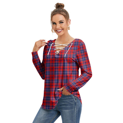 Wishart Dress Tartan Plaid Long Sleeve Neckline Tie Sweatshirt