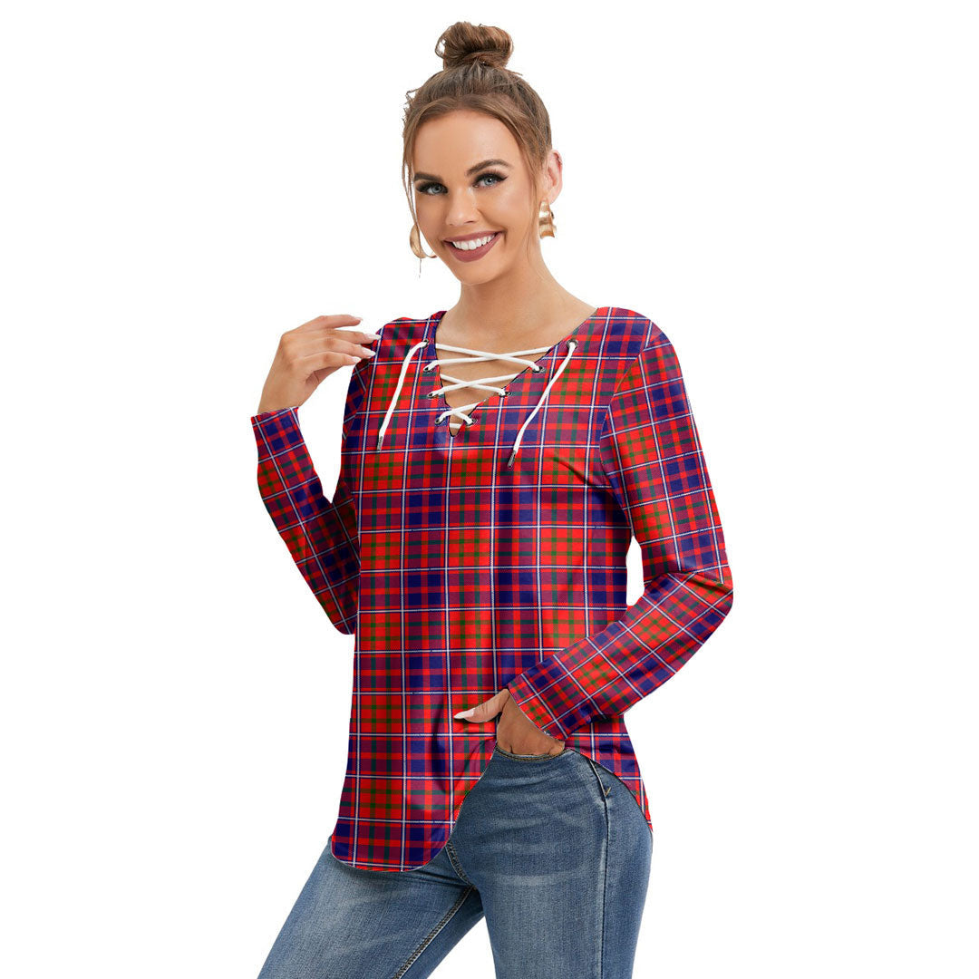 Cameron of Lochiel Modern Tartan Plaid Long Sleeve Neckline Tie Sweatshirt