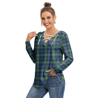 Davidson of Tulloch Tartan Plaid Long Sleeve Neckline Tie Sweatshirt