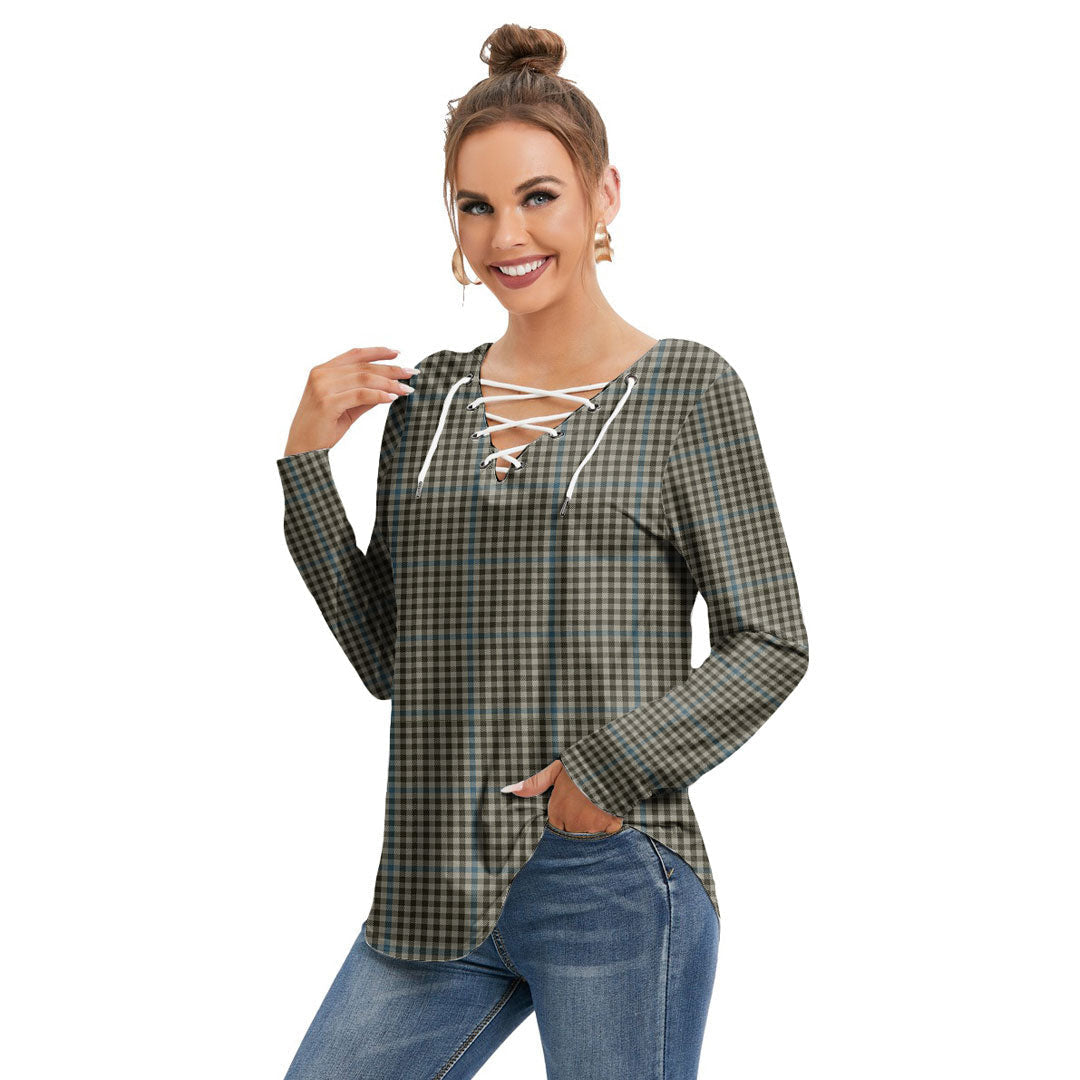 Haig Check Tartan Plaid Long Sleeve Neckline Tie Sweatshirt