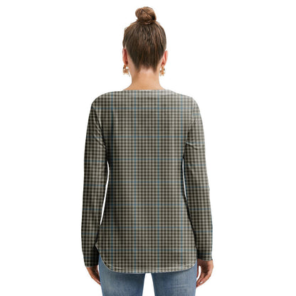 Haig Check Tartan Plaid Long Sleeve Neckline Tie Sweatshirt