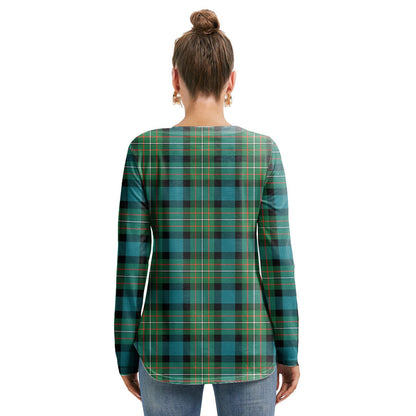 FERGUSON ANCIENT Tartan Plaid Long Sleeve Neckline Tie Sweatshirt