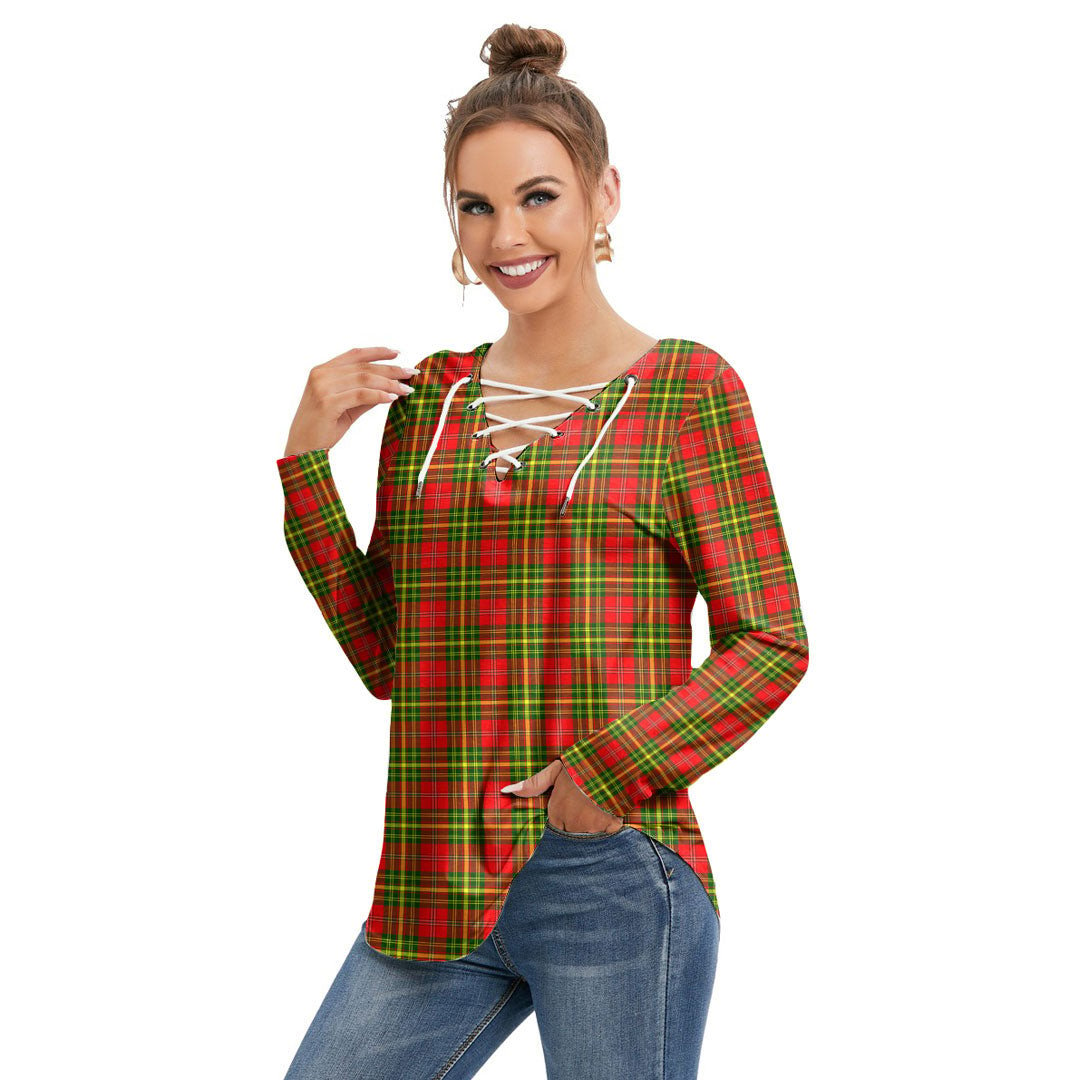 Leask Tartan Plaid Long Sleeve Neckline Tie Sweatshirt