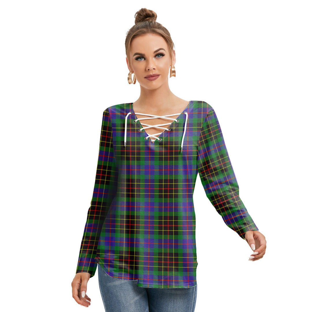 Brodie Hunting Modern Tartan Plaid Long Sleeve Neckline Tie Sweatshirt