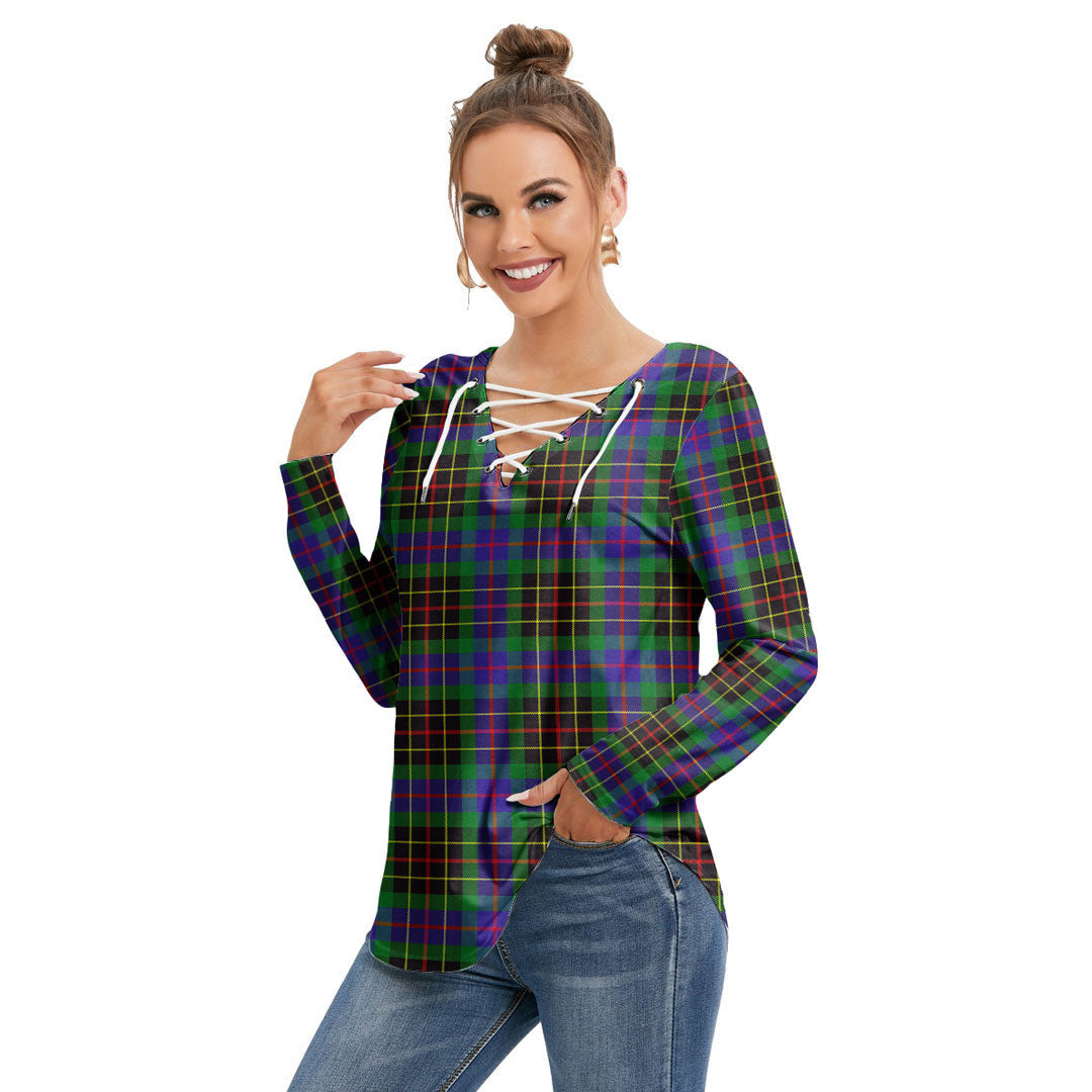 Brodie Hunting Modern Tartan Plaid Long Sleeve Neckline Tie Sweatshirt