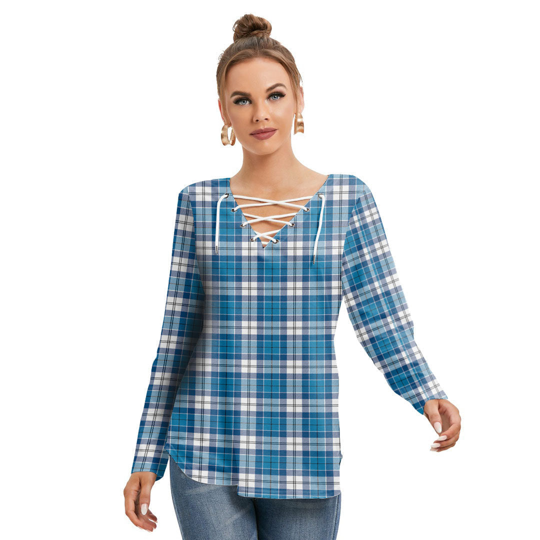 Roberton Tartan Plaid Long Sleeve Neckline Tie Sweatshirt