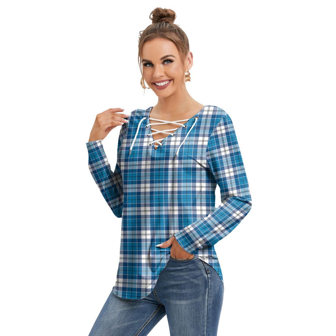 Roberton Tartan Plaid Long Sleeve Neckline Tie Sweatshirt