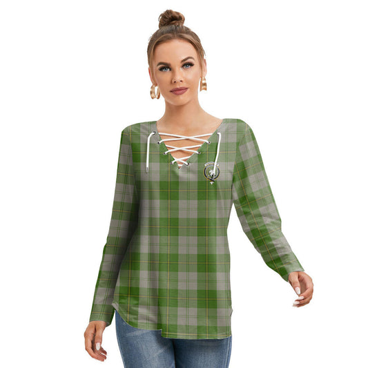 Cunningham Dress Green Dancers Tartan Crest Long Sleeve Neckline Tie Sweatshirt