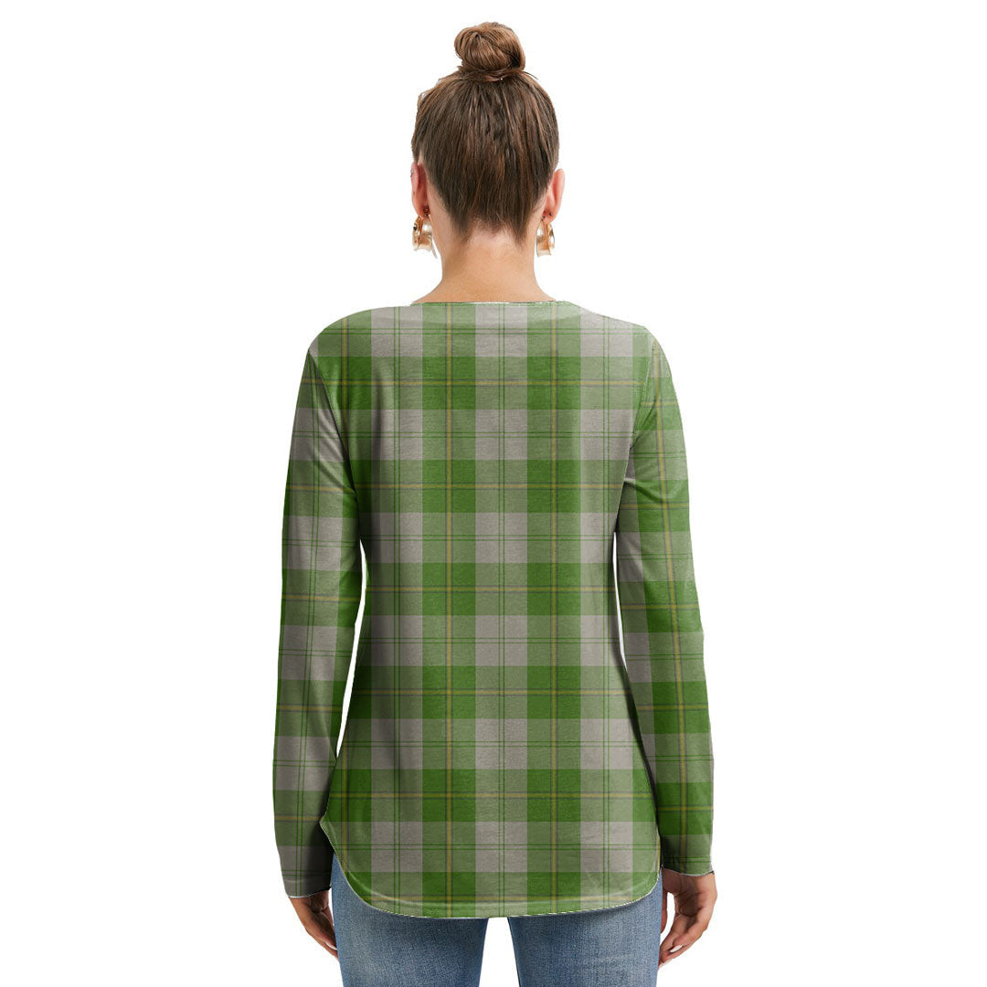 Cunningham Dress Green Dancers Tartan Crest Long Sleeve Neckline Tie Sweatshirt