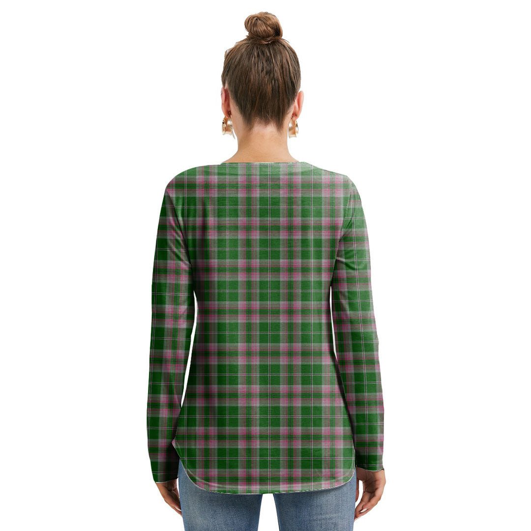 Gray Hunting Tartan Crest Long Sleeve Neckline Tie Sweatshirt