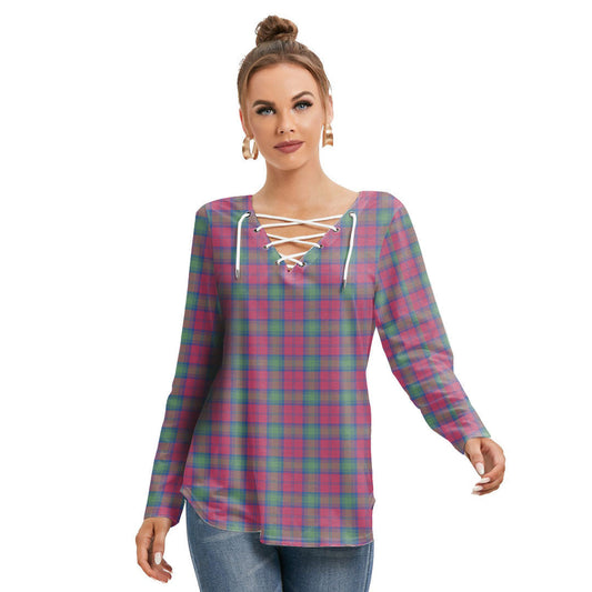 Lindsay Ancient Tartan Plaid Long Sleeve Neckline Tie Sweatshirt