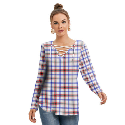 Boswell Modern Tartan Plaid Long Sleeve Neckline Tie Sweatshirt