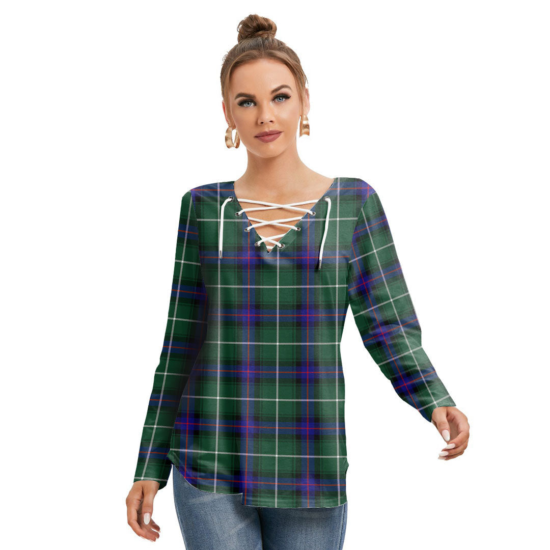 MacDonald of the Isles Hunting Modern Tartan Plaid Long Sleeve Neckline Tie Sweatshirt