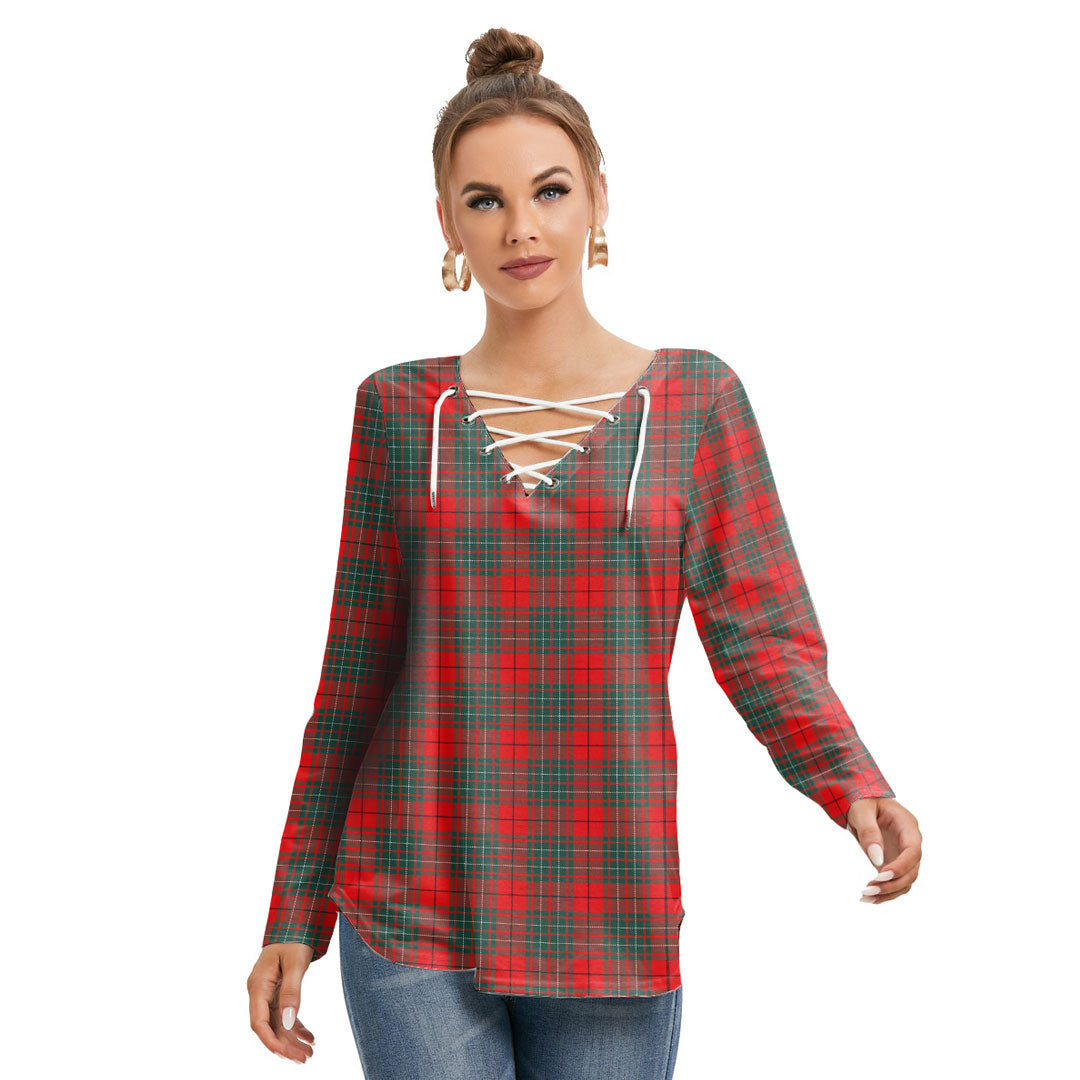 Cumming Modern Tartan Plaid Long Sleeve Neckline Tie Sweatshirt