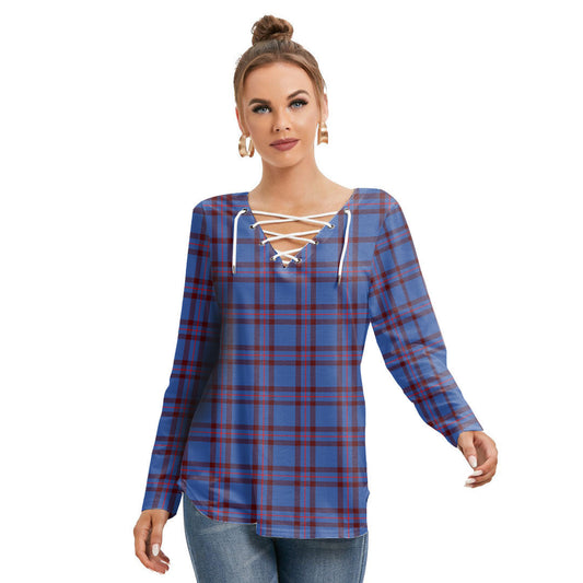 Elliot Modern Tartan Plaid Long Sleeve Neckline Tie Sweatshirt