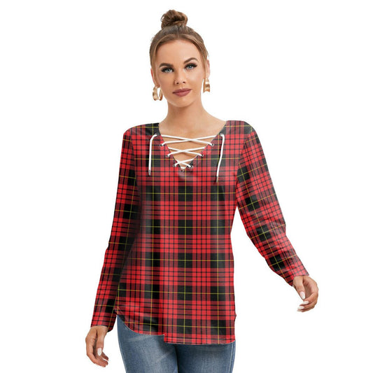 MacQueen Modern Tartan Plaid Long Sleeve Neckline Tie Sweatshirt