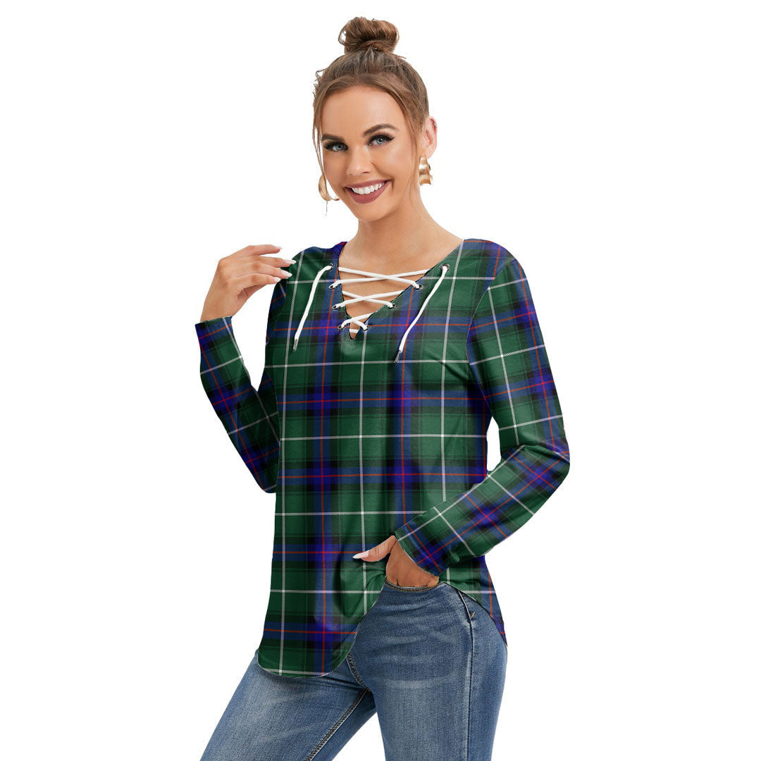 MacDonald of the Isles Hunting Modern Tartan Plaid Long Sleeve Neckline Tie Sweatshirt