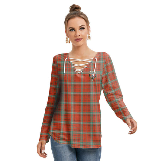 Morrison Red Ancient Tartan Crest Long Sleeve Neckline Tie Sweatshirt