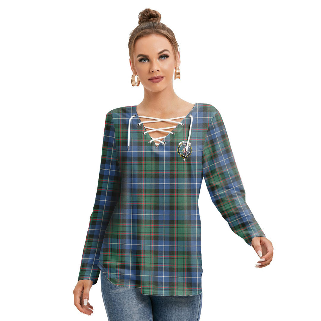 MacRae Hunting Ancient Tartan Crest Long Sleeve Neckline Tie Sweatshirt