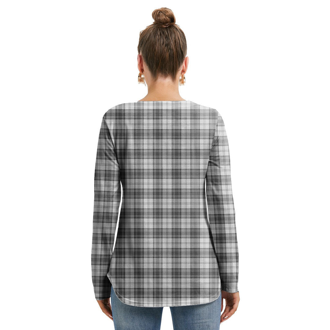 Douglas Grey Modern Tartan Crest Long Sleeve Neckline Tie Sweatshirt