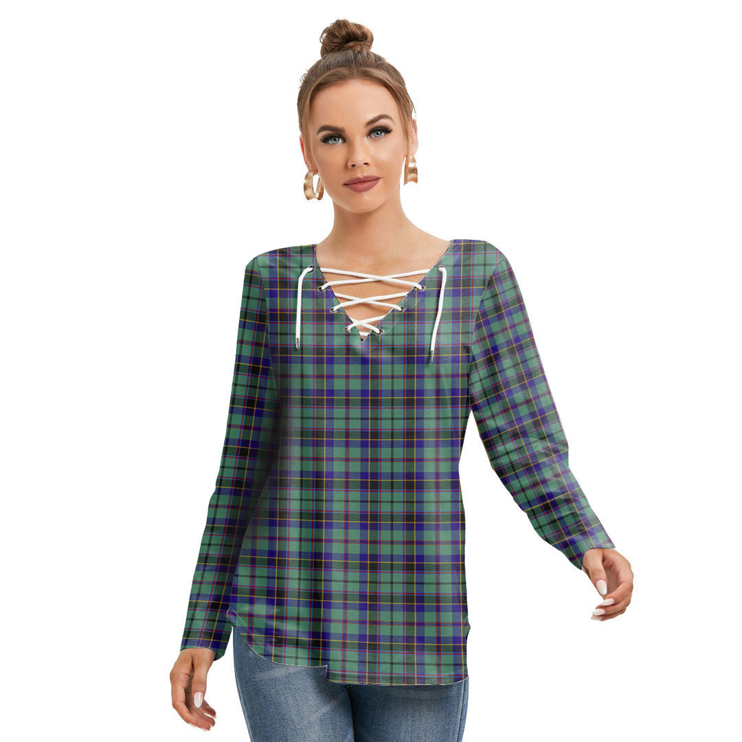 Stevenson Tartan Plaid Long Sleeve Neckline Tie Sweatshirt