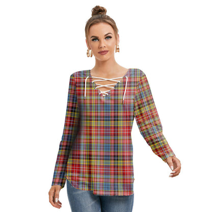 Drummond of Strathallan Tartan Plaid Long Sleeve Neckline Tie Sweatshirt