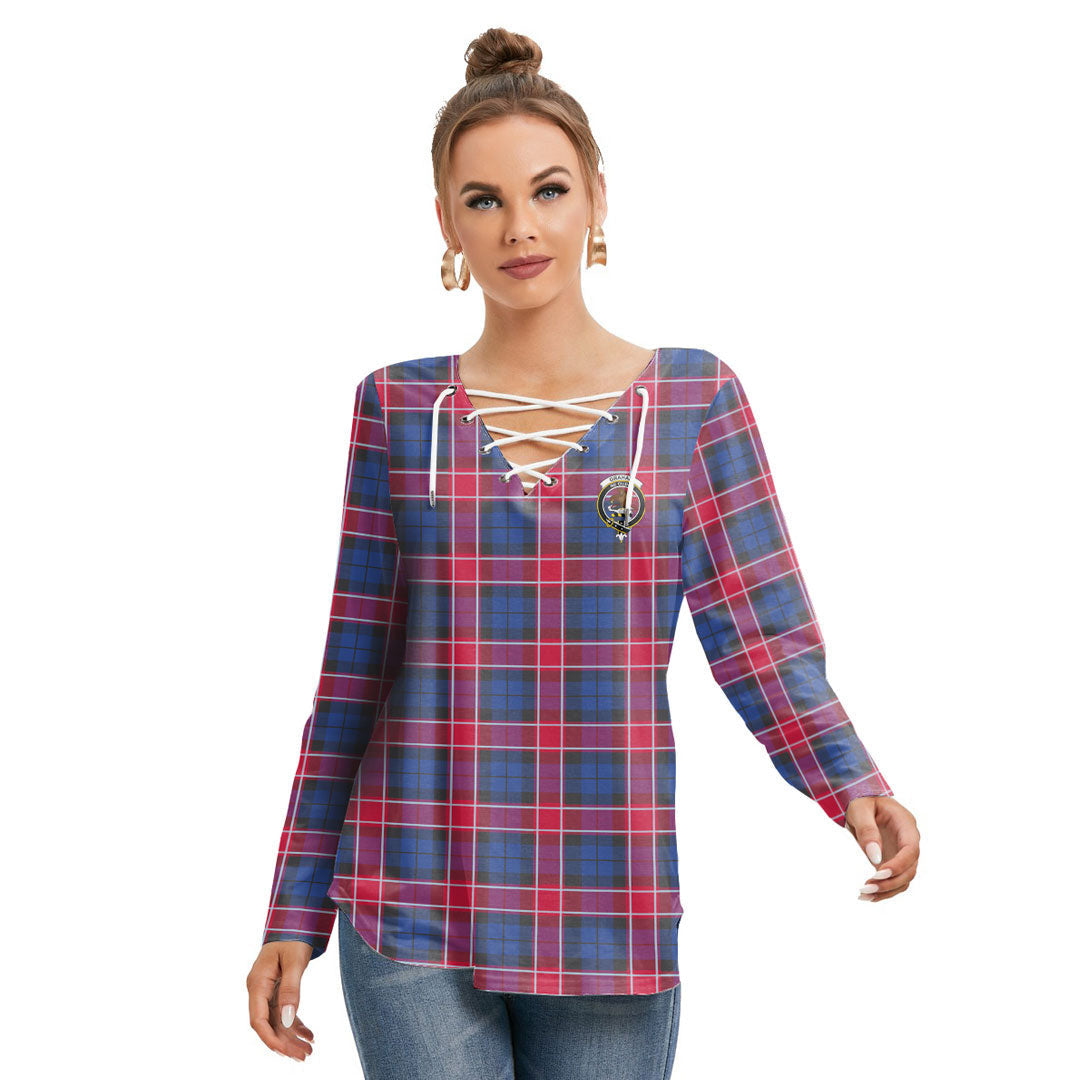 Graham of Menteith Red Tartan Crest Long Sleeve Neckline Tie Sweatshirt