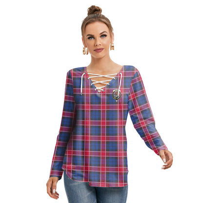 Graham of Menteith Red Tartan Crest Long Sleeve Neckline Tie Sweatshirt