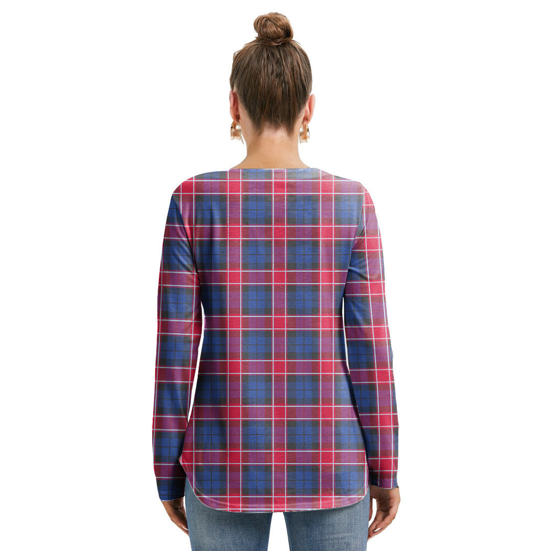 Graham of Menteith Red Tartan Crest Long Sleeve Neckline Tie Sweatshirt