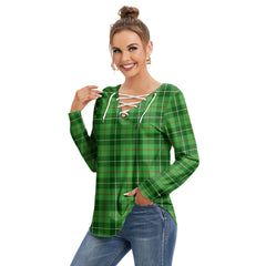 Galloway District Tartan Plaid Long Sleeve Neckline Tie Sweatshirt