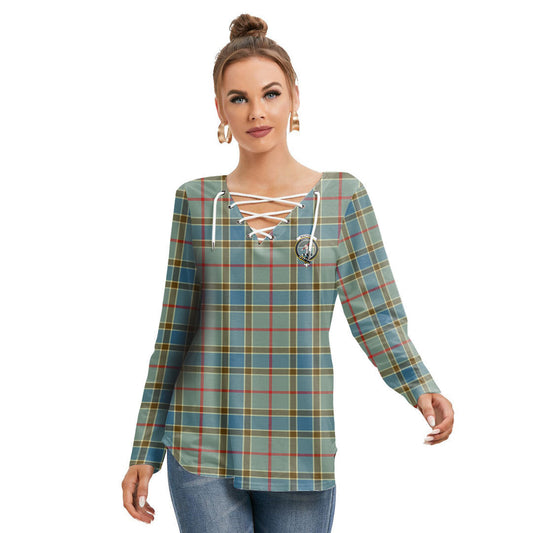 Balfour Blue Tartan Crest Long Sleeve Neckline Tie Sweatshirt