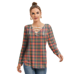 Stewart Royal Ancient Tartan Plaid Long Sleeve Neckline Tie Sweatshirt