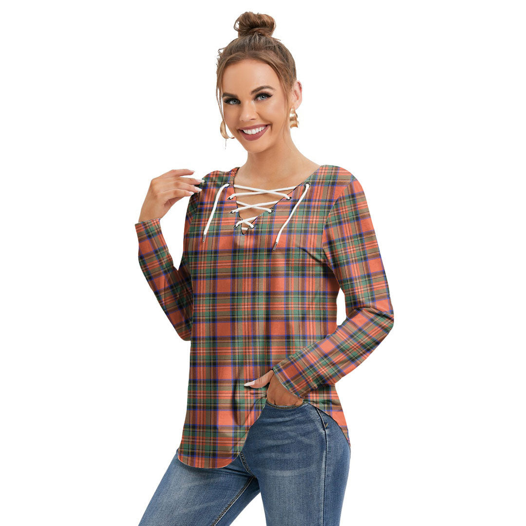Stewart Royal Ancient Tartan Plaid Long Sleeve Neckline Tie Sweatshirt