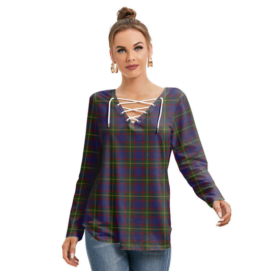 Durie Tartan Plaid Long Sleeve Neckline Tie Sweatshirt