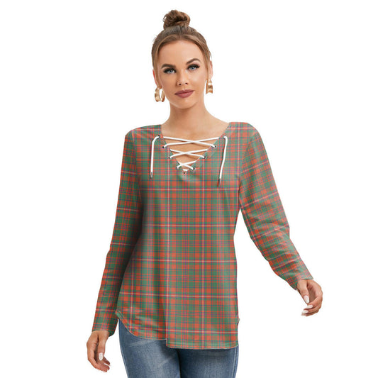 MacKinnon Ancient Tartan Plaid Long Sleeve Neckline Tie Sweatshirt