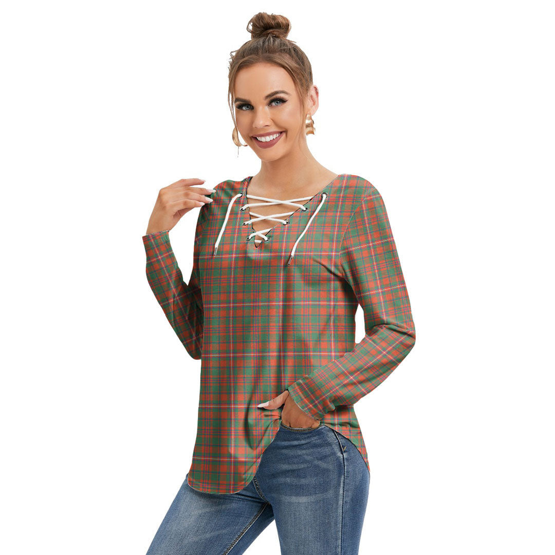 MacKinnon Ancient Tartan Plaid Long Sleeve Neckline Tie Sweatshirt