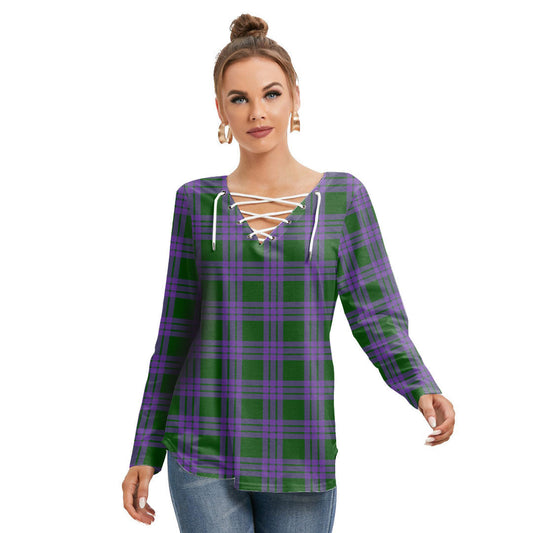 Elphinstone Tartan Plaid Long Sleeve Neckline Tie Sweatshirt